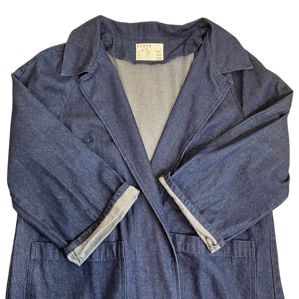 STATE the Label Dark Wash Denim Potter’s Coat Sz Large 100% Cotton - Picture 11 of 16